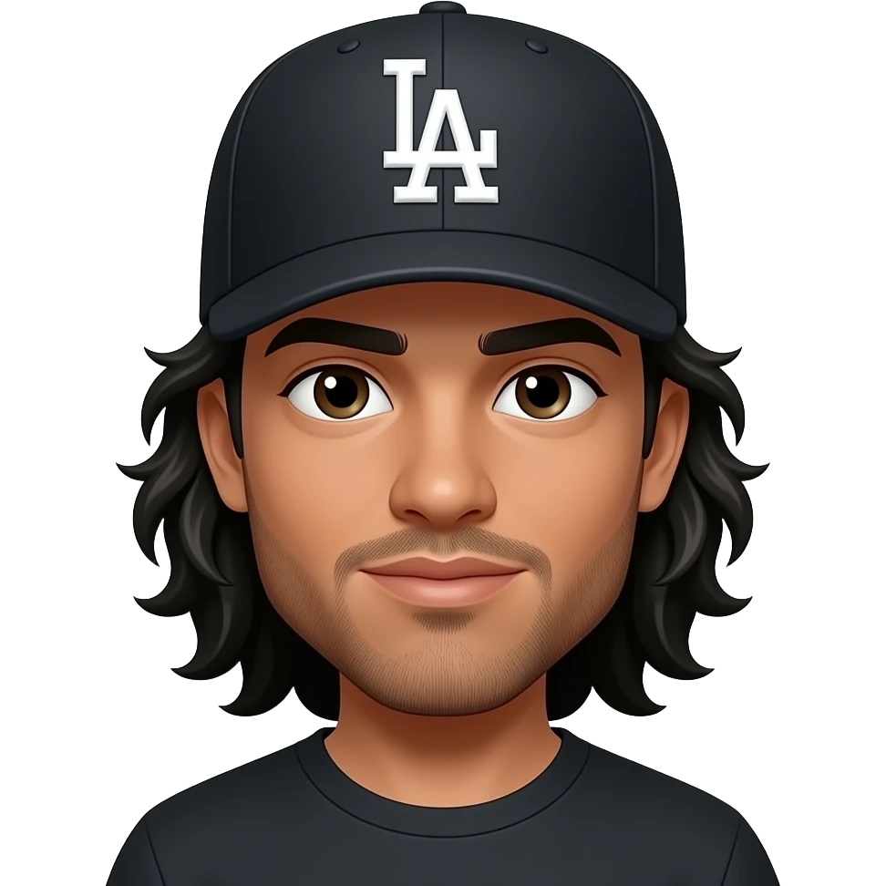 light skin guy with a black LA dodgers hat black worn backwards long hair dreaded long long long hair emoji
