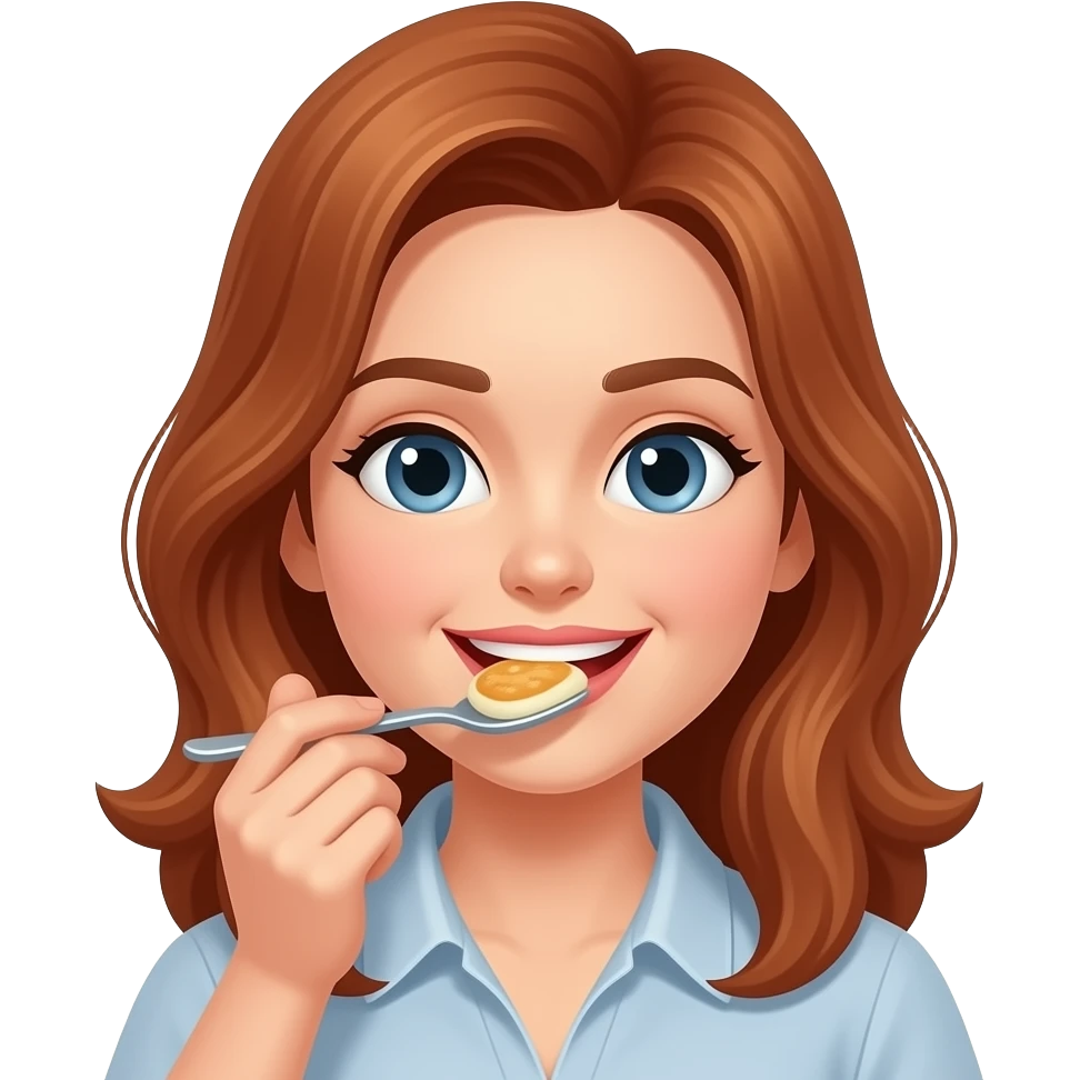 Mujer de cabello cobrizo comiendo emoji