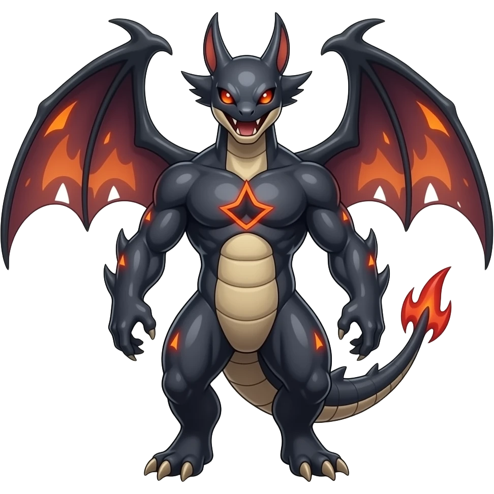 Shiny Dark Dusky Cool Hot Stylish Handsome Seviper-Cynder-Salandit-Noivern-Renamon-Zoroark-Monster-Fakémon-fusion (full body) emoji