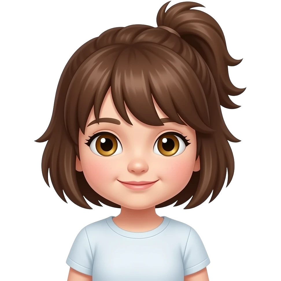 Tilly  5 ears old hazel eyes with a little pont tail on toplight short brown bit spiky longish hair emoji