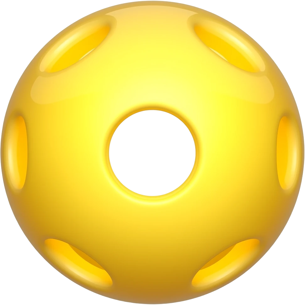 yellow pickleball lighted in direction from the camera and rotated to center its hole into the camera emoji