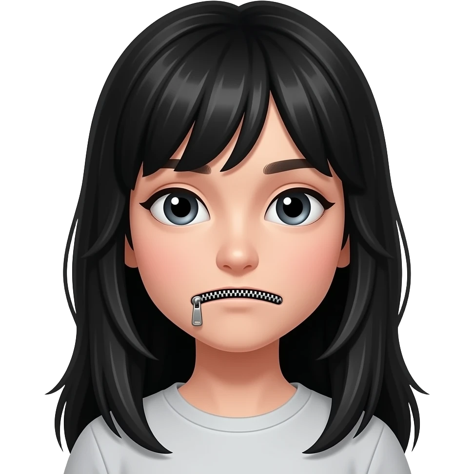 Show this emoji - 🤐l.  Girl with long black hair emoji