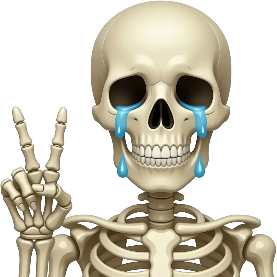 crying skeleton holding peace sign with 1 hand emoji