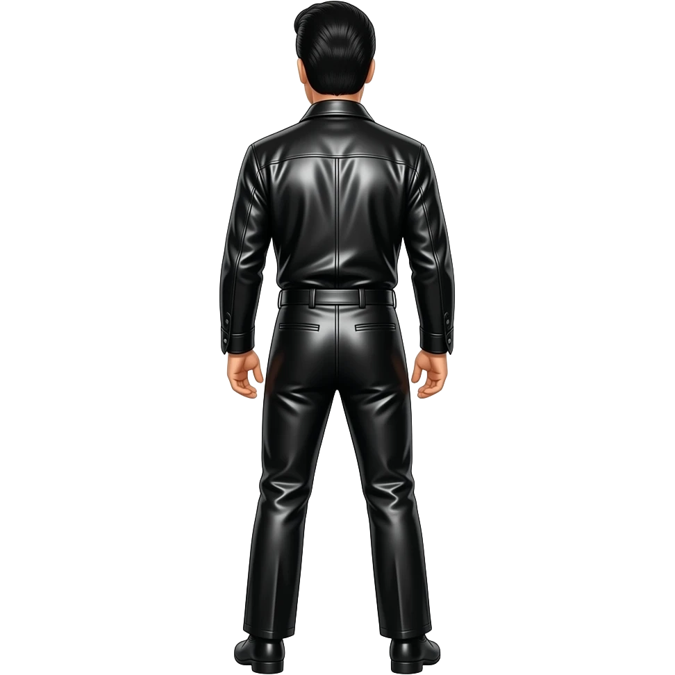 Elvis Presley from behind with black metallic jumpsuit with belt emoji