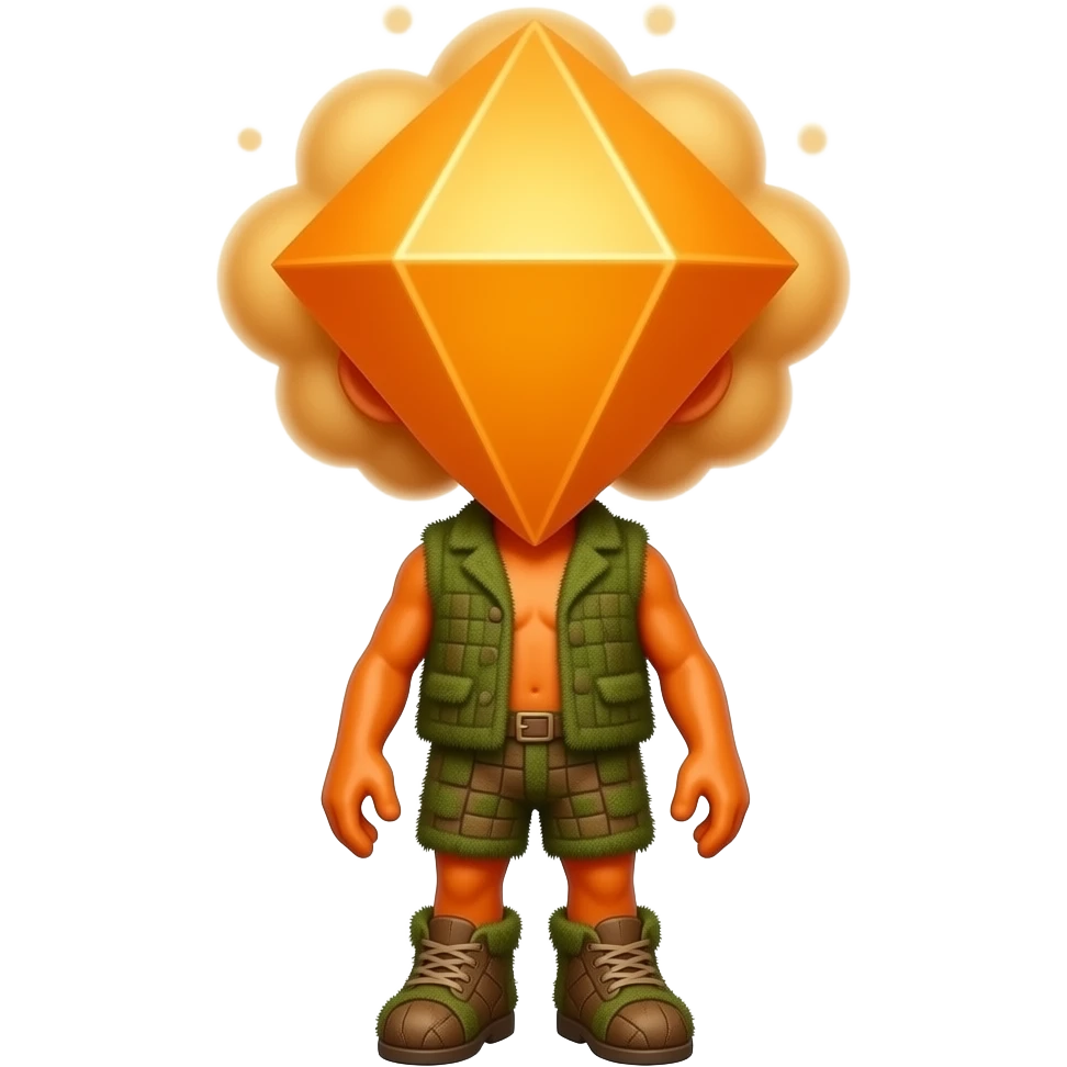 A full-body character with a massive, diamond-shaped head and a ...