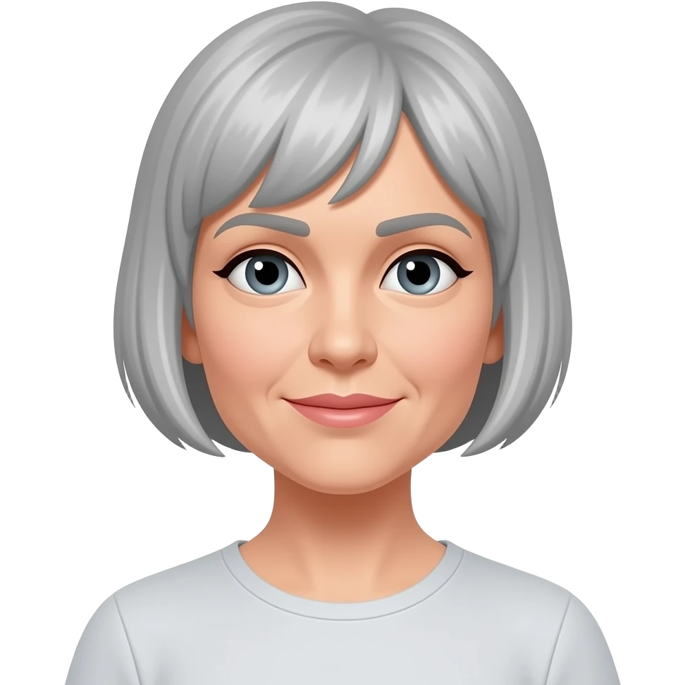 Emoji of 1 middle aged white woman with very short grey hair with a fringe emoji