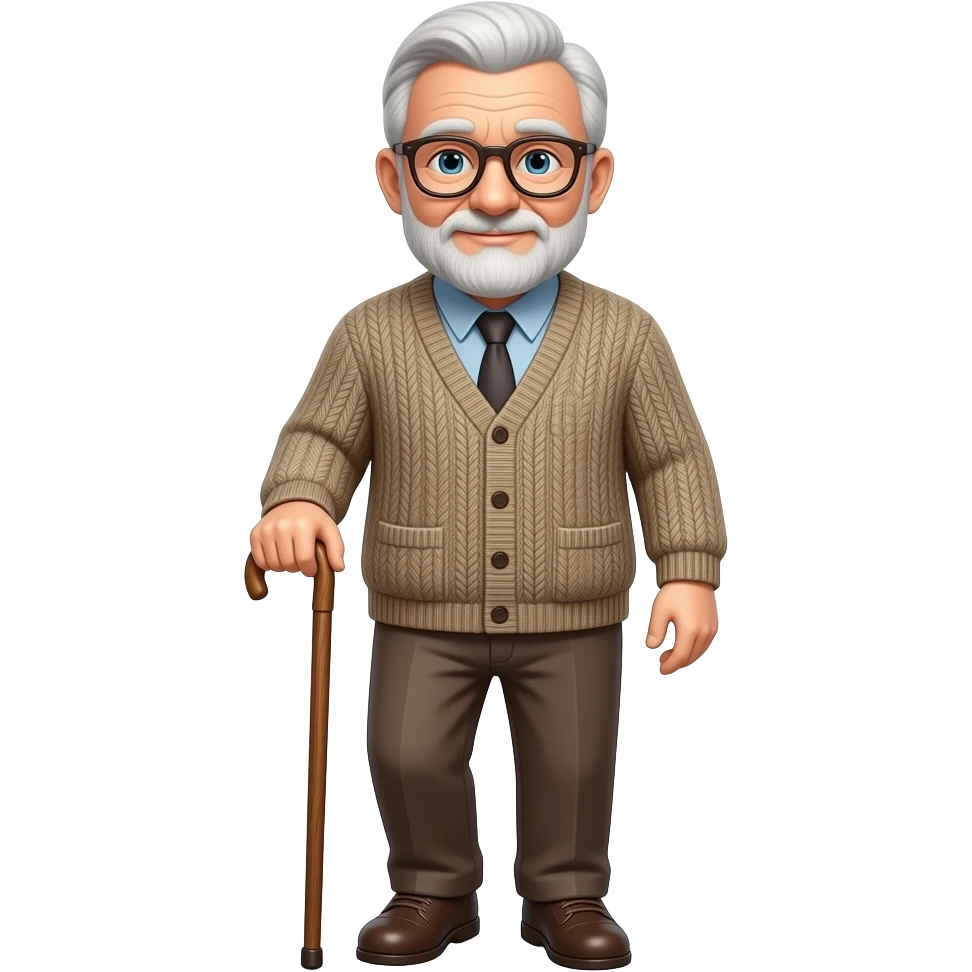 an elderly man walking with a cane, whole body visible, realistic emoji