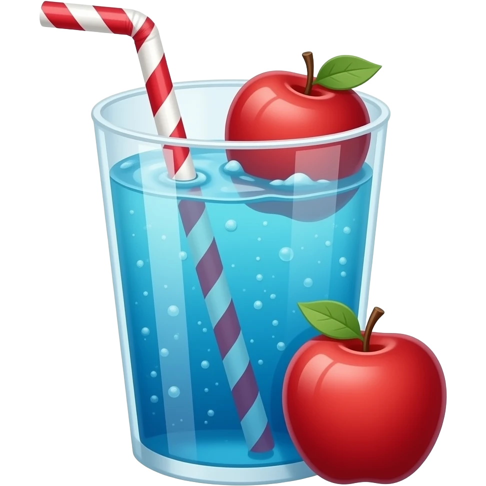 cute apple soda drink, sky blue soda with red apple syrup, clear cup, 3d emoji style, no text emoji