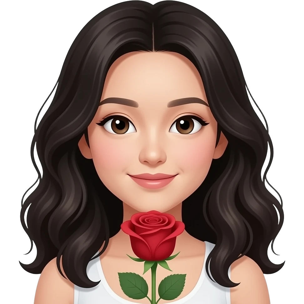 Mujer asiática recibiendo una rosa, que la chica sea piel muy clara, cabello ondulado y negro y con ojos asiáticos emoji