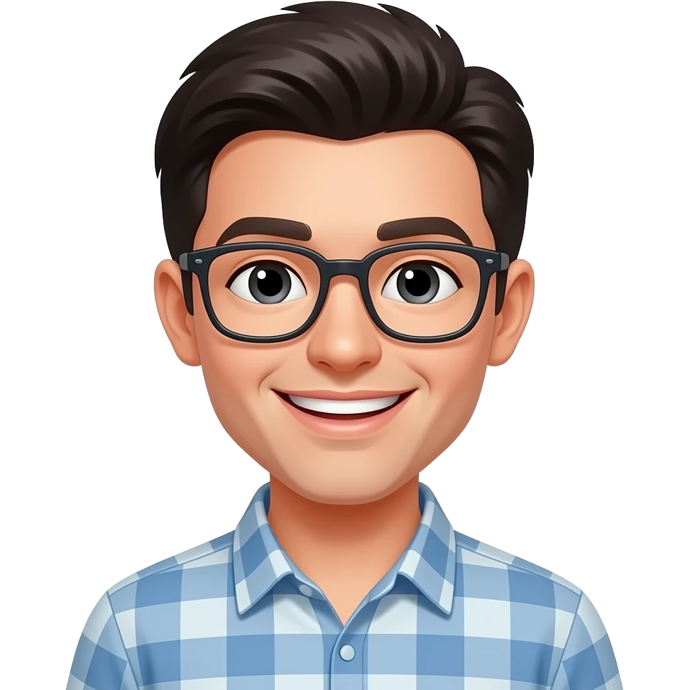 young man with glasses with dark hair happy emoji
