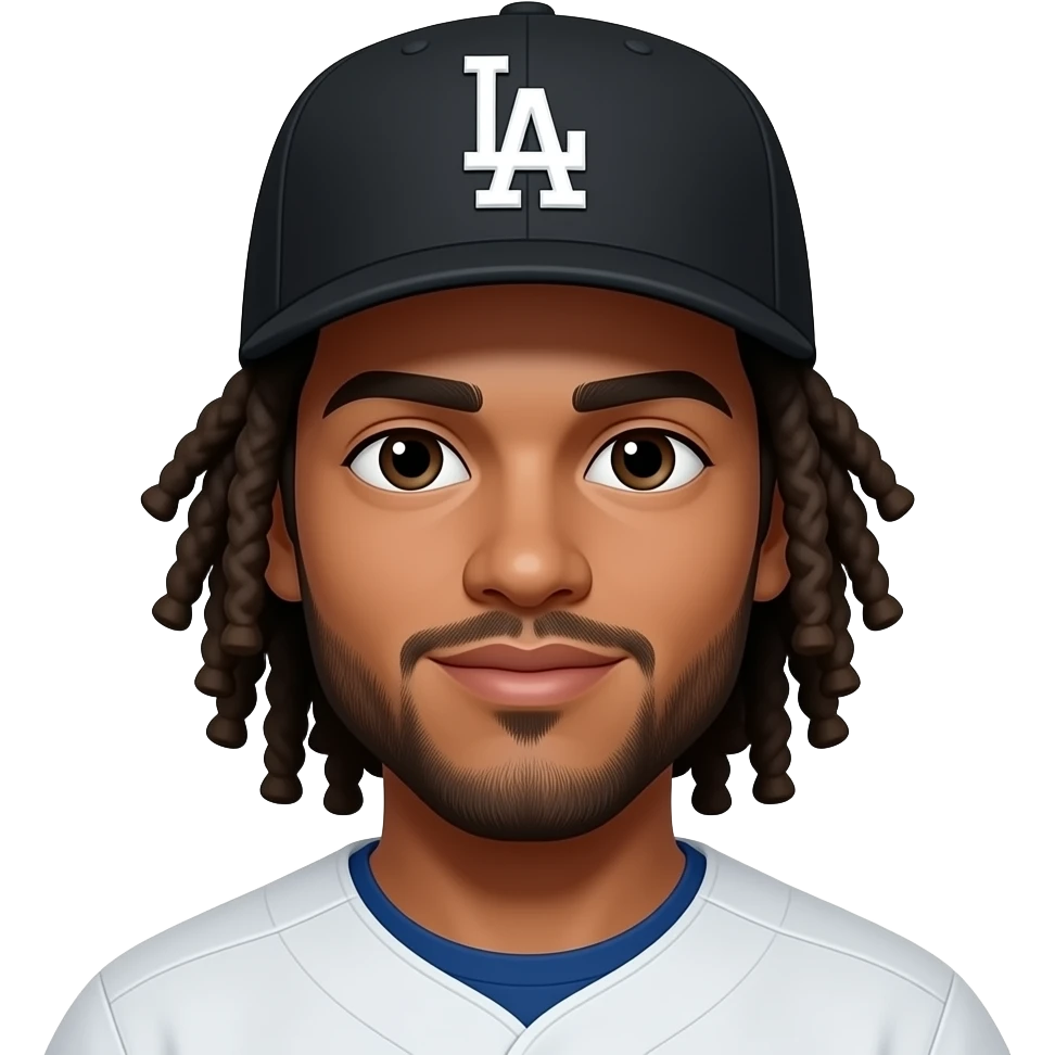 mixed light skin guy with a black LA dodgers hat black worn backwards with long dreads emoji