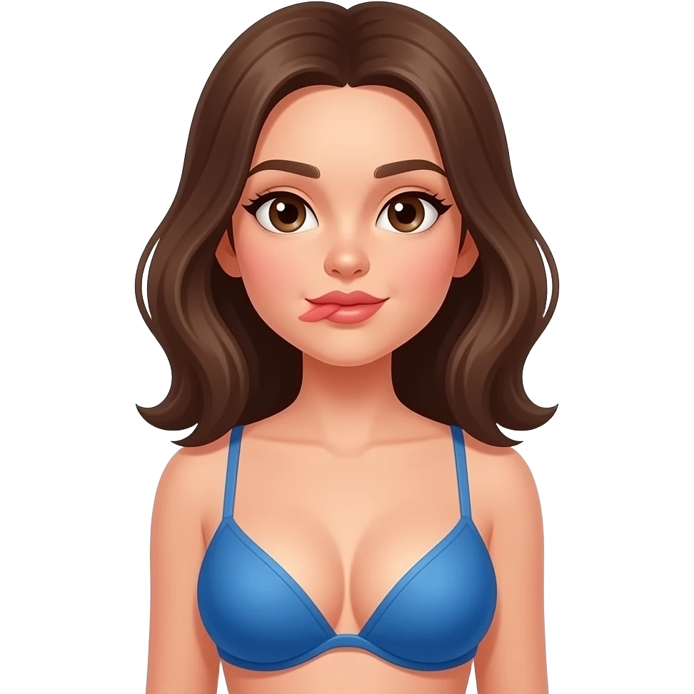 فتاة ترتدي حمالة زرقاء وتعض شفتها وصدر كبير بشره بيضاء emoji