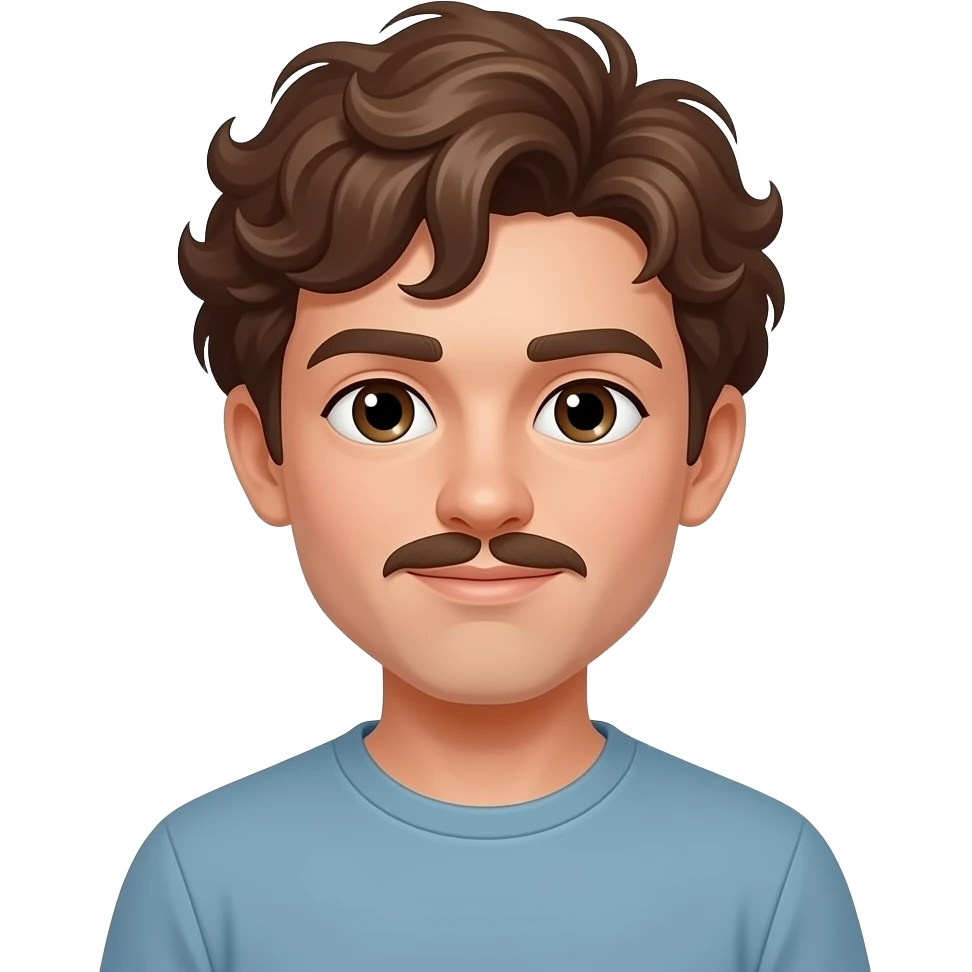 young 20's male with curly brown hair and slight mustachhe emoji