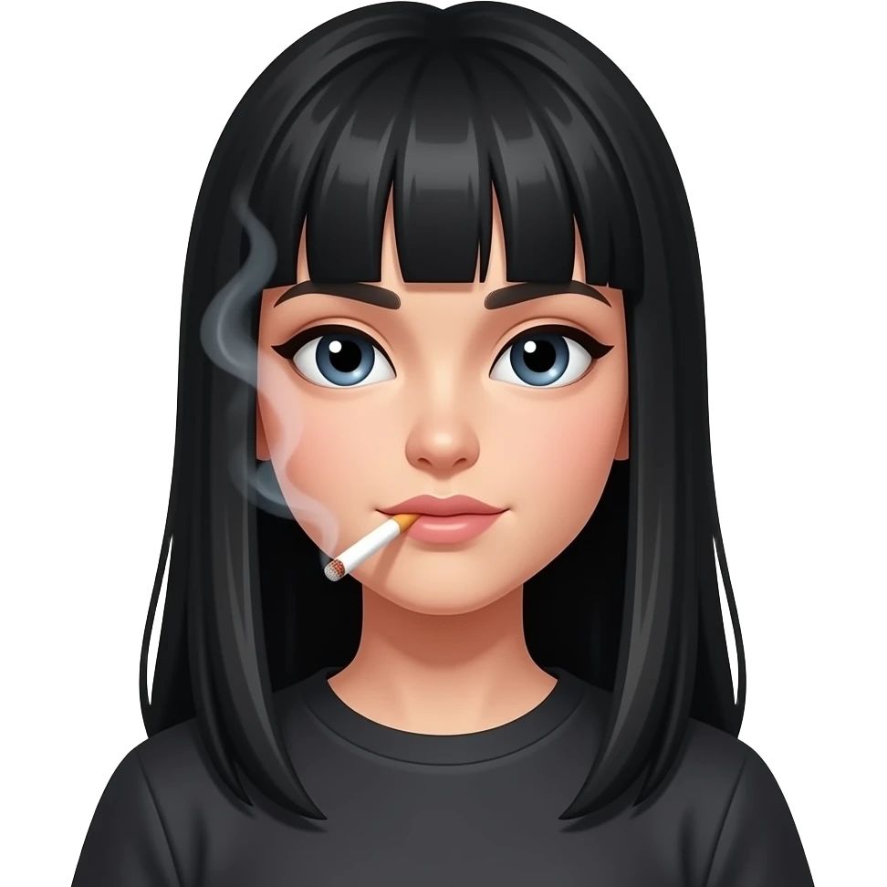 Girl with long black hair and bangs smoking a cigarette emoji