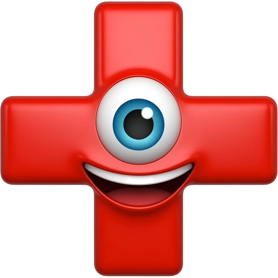 A red plus sign with a mouth and an eye emoji