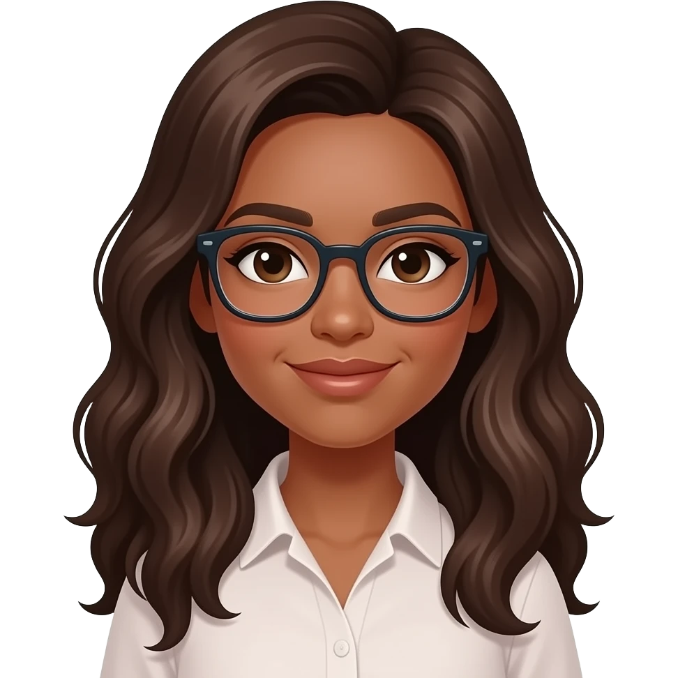femme brune, cheveux longs ondulés et lunettes emoji