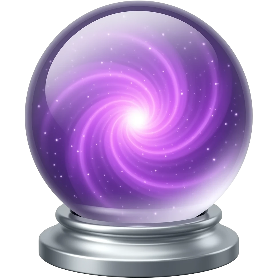 Crystal ball on a silver stand (inside a purple nebula) with white sparks (outside the edges) emoji