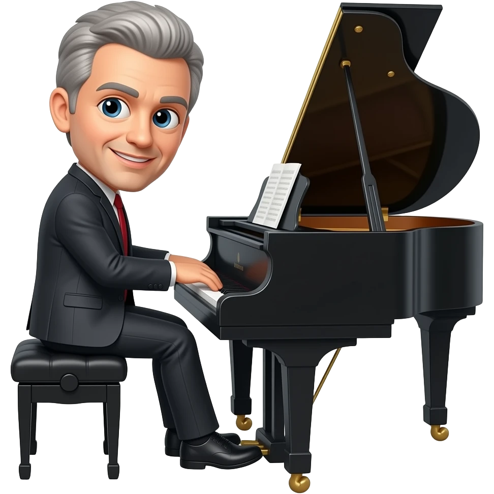 Polish Happy show man with little grey hair playing energic rock & roll grand piano emoji