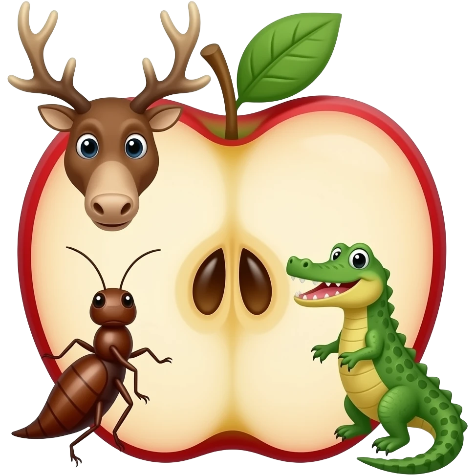 A is for apple,antlers,ant,alligator emoji