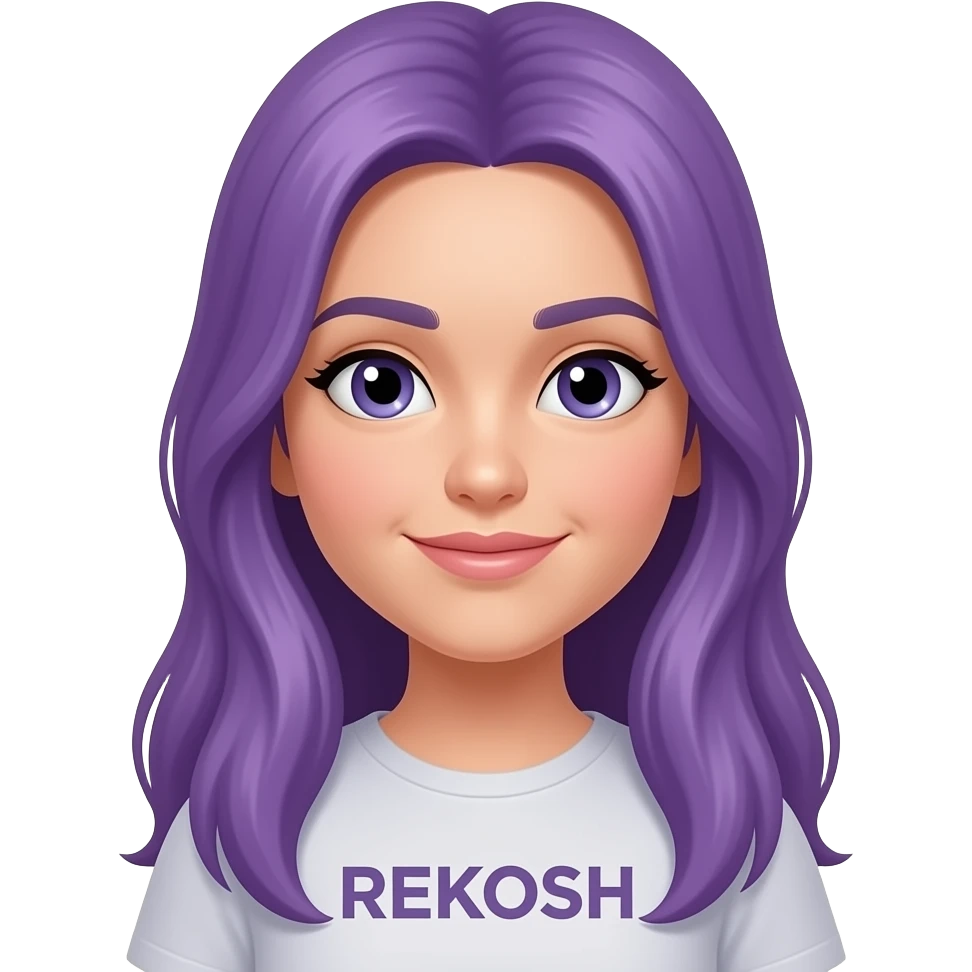 girl with long purple hair with a REKOSH sign emoji