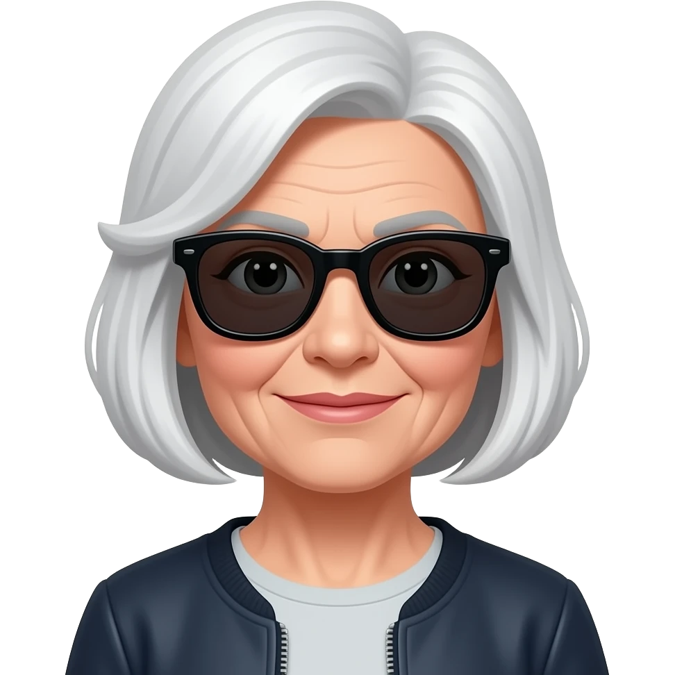 a senior female model with white hair and black sunglasses emoji