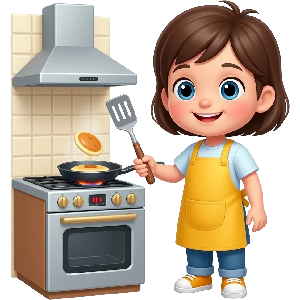 a kid is frying a pancake emoji