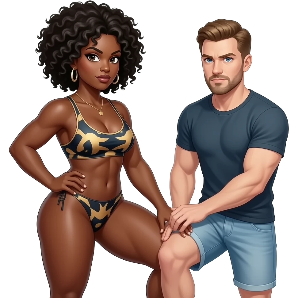 thick muscular savage wild African woman giving pale white man Over  The Knee stern spanking emoji