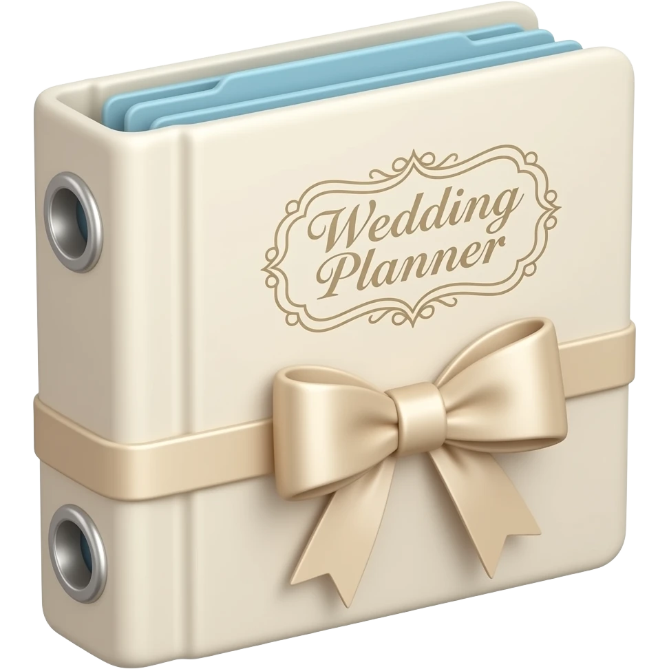 3D emoji of a closed ivory wedding planning binder viewed from the ...