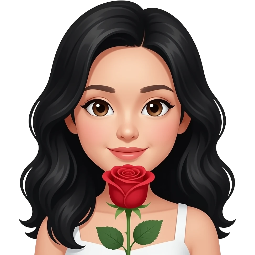 Mujer asiática recibiendo una rosa, que la chica sea piel muy clara, cabello ondulado y negro y con ojos asiáticos emoji
