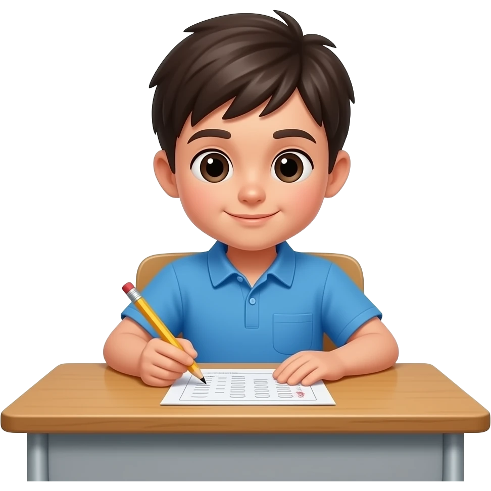 student sitting on chair with table and answering exam question emoji