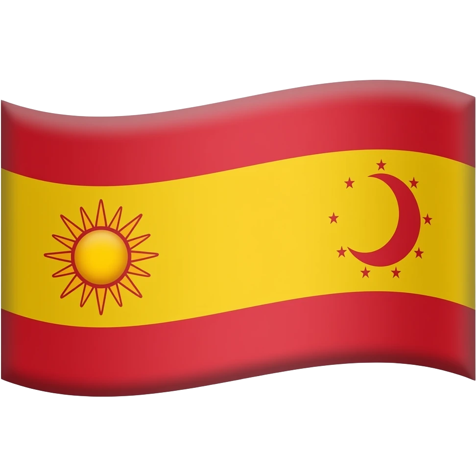 Bana bir bayrak yap yanlar kırmızı olsun ve orta kısmı sarı olsun bayrağın orta renginin yani sarı renginin içinde solda güneş sarı renginin içinde de sağda bir yıldızlı hilal olsun emoji