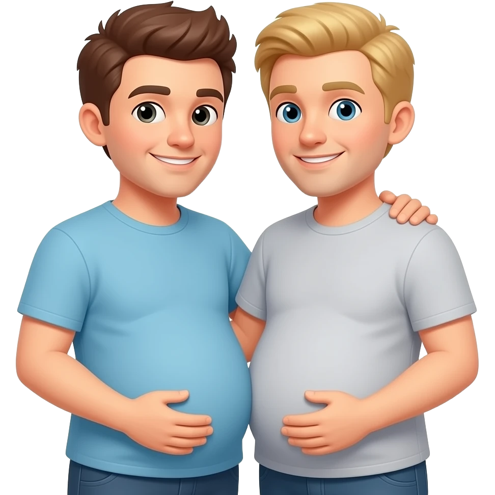 pregnant Man hugging pregnant man brown and blonde hair emoji