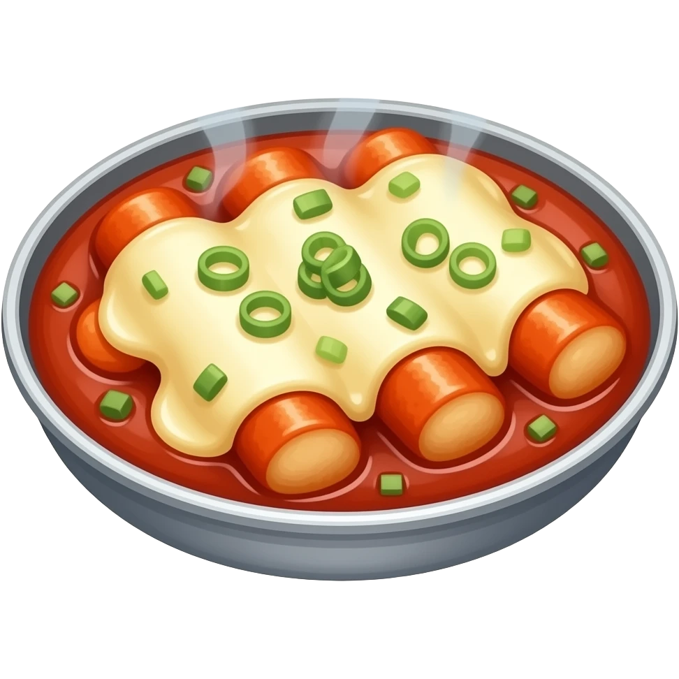 korean tteokbokki with melted mozzarella cheese emoji
