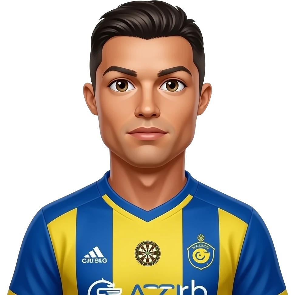 Cristiano Ronaldo, same Al Nassr jersey, front-facing emoji portrait, two 🎯 targets near collar folds, colorful hidden-object puzzle style, no text. emoji