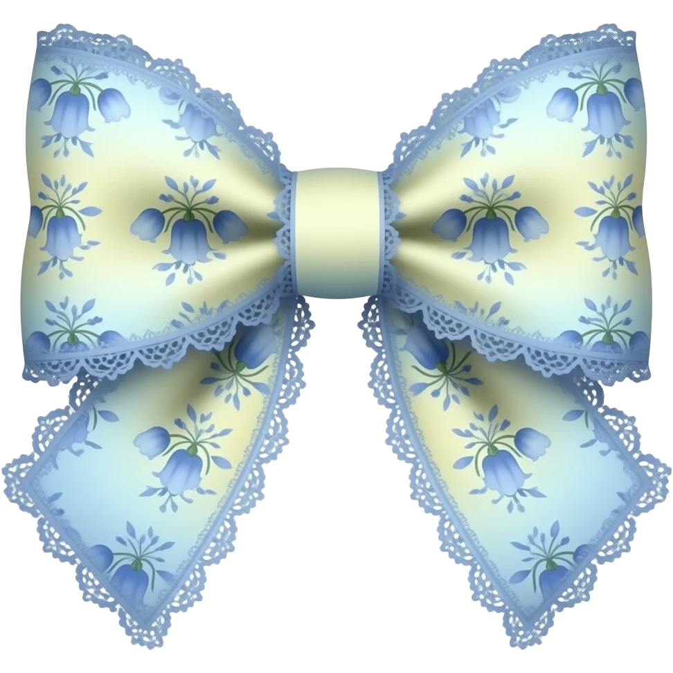 light yellow  ombre blue pastel with bluebell rococo style pattern on bow lace coquette bow emoji