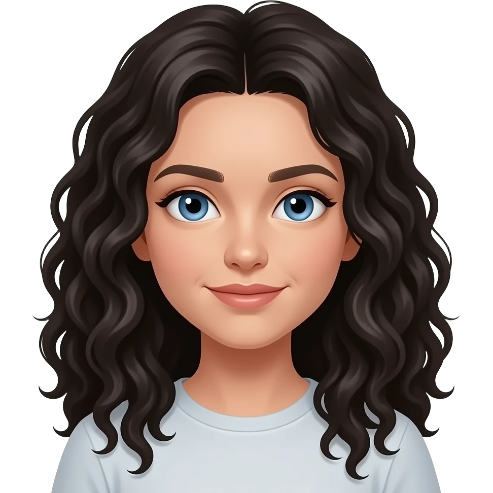 Dark curly hair long with blue eyes emoji