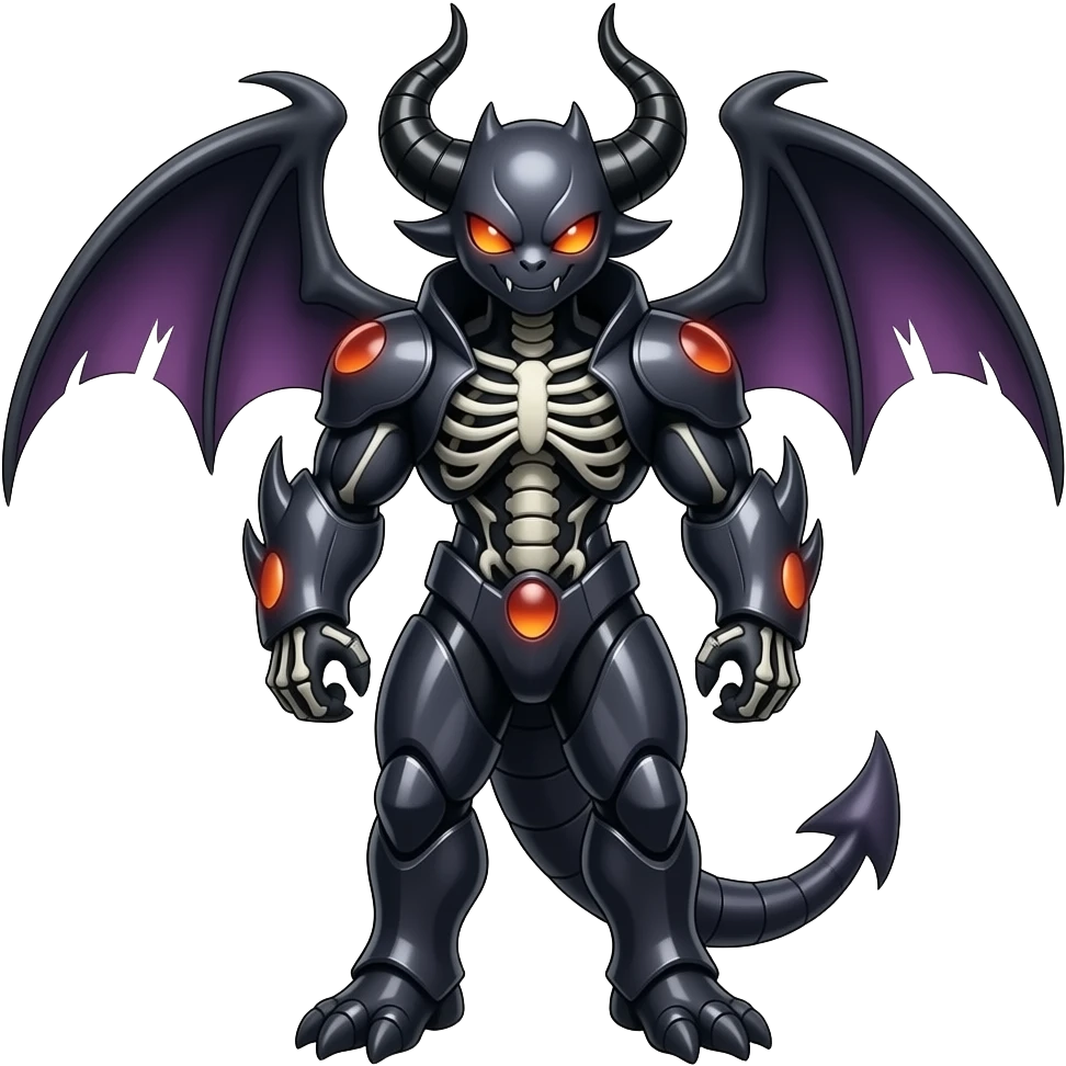 Shiny Horned Badass Edgy Dark Evil Spectral Dusky Spooky Skeletal Cool Hot Stylish Handsome Duskull-Darkrai-Genesect-Fakémon-fusion (full body) emoji