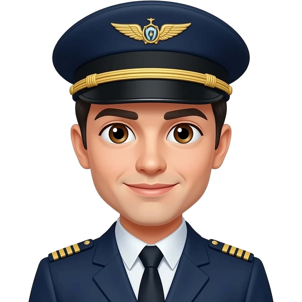 Pilot Black hair white skin brown eyes with hat emoji