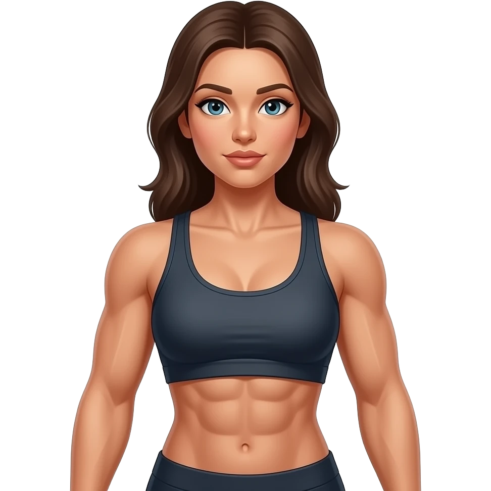 A medium shot captures a fit built woman with a muscular physique. sHe wears a tank top emoji