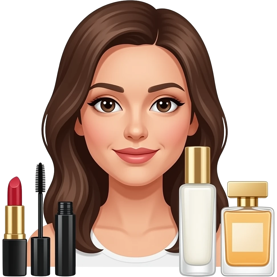 una mujer con varios productos de belleza emoji