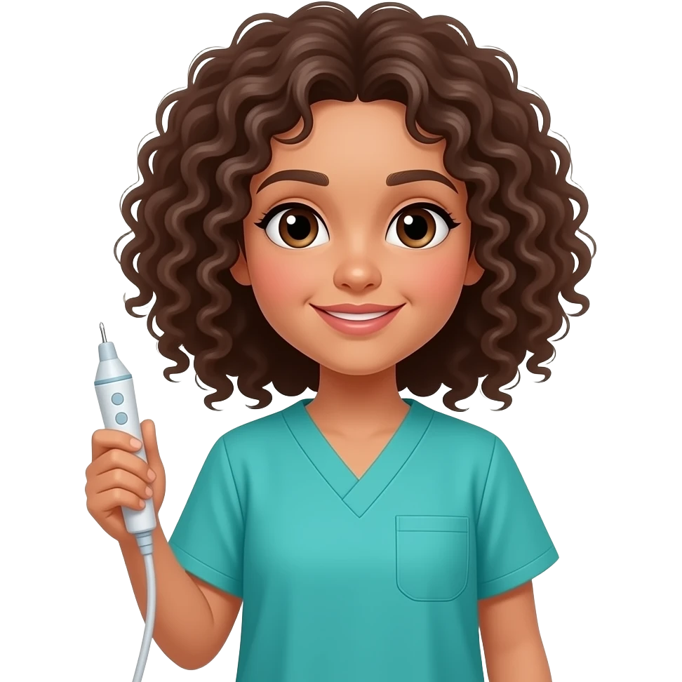 Can I get a girl with light to medium tan skin with curly hair and teal scrubs  to hold an ultrasound probe emoji
