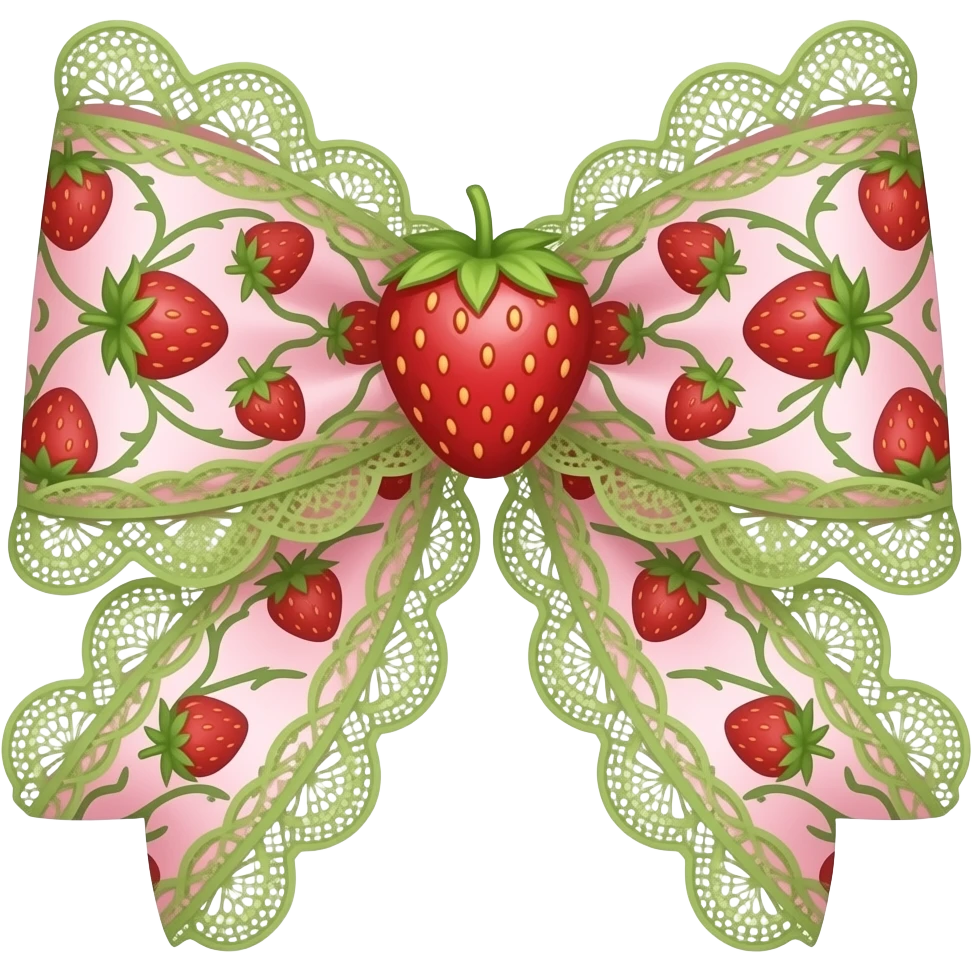 pink and green with strawberry rococo pattern on bow lace coquette bow emoji