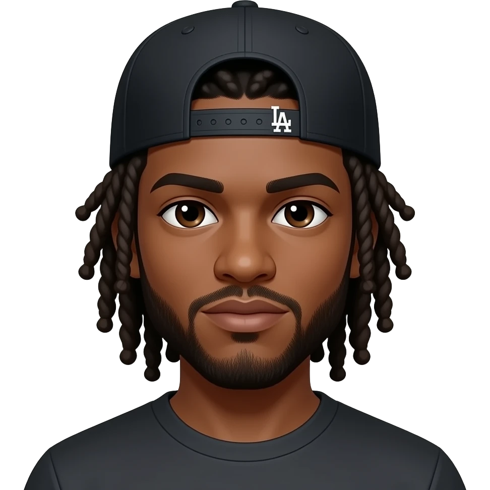 black lightskin guy with a black LA dodgers hat black worn backwards with dreads emoji