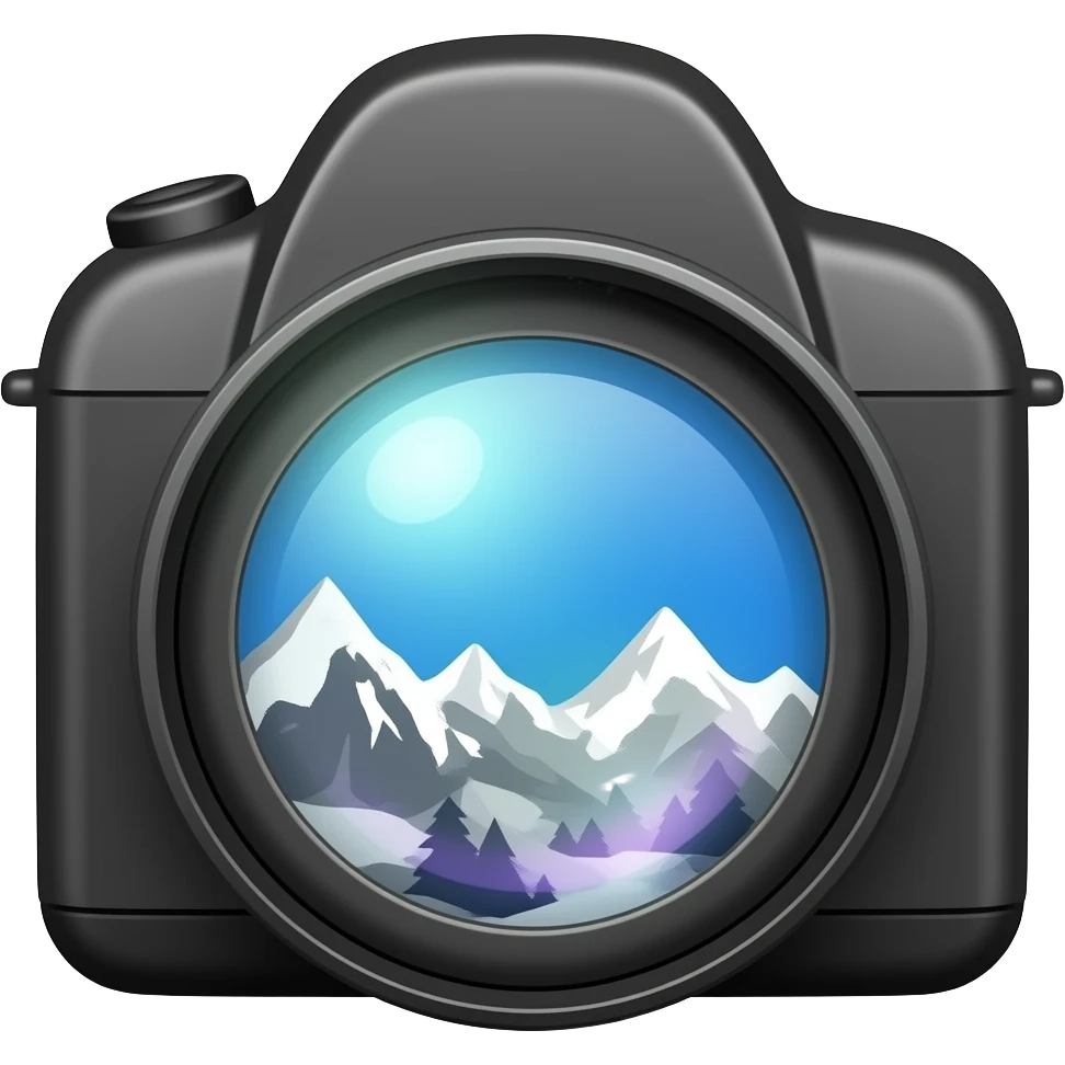 Camera with mountain landscape black white emoji