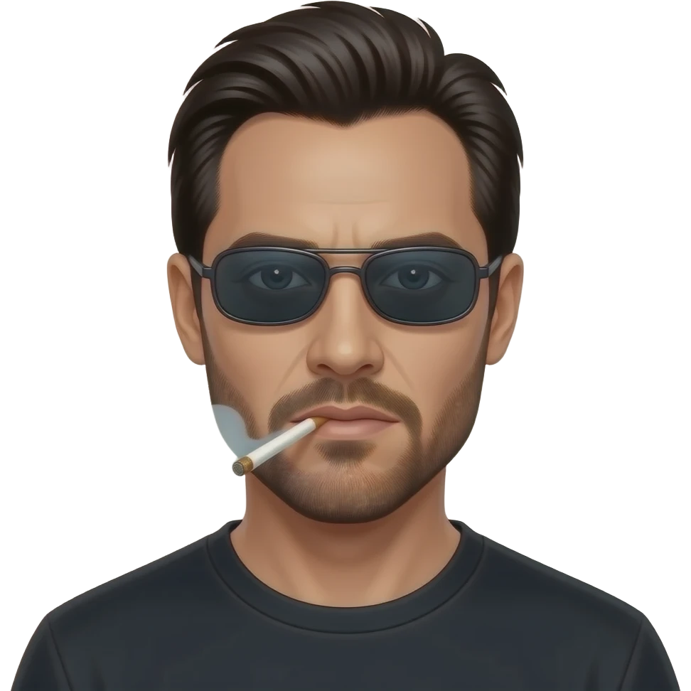 Киану ривз в образе нео из матрицы курит вейп в темных очках emoji
