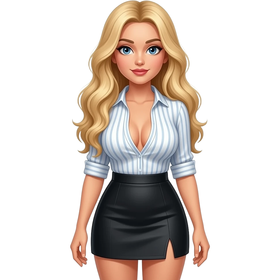 Long blond hair with short skirt and large boobs in a tight low cut blouse emoji