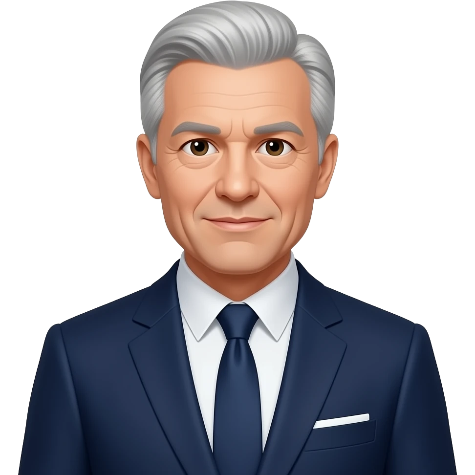 Male, 50s, silver hair, tailored navy blue suit, aristocratic emoji