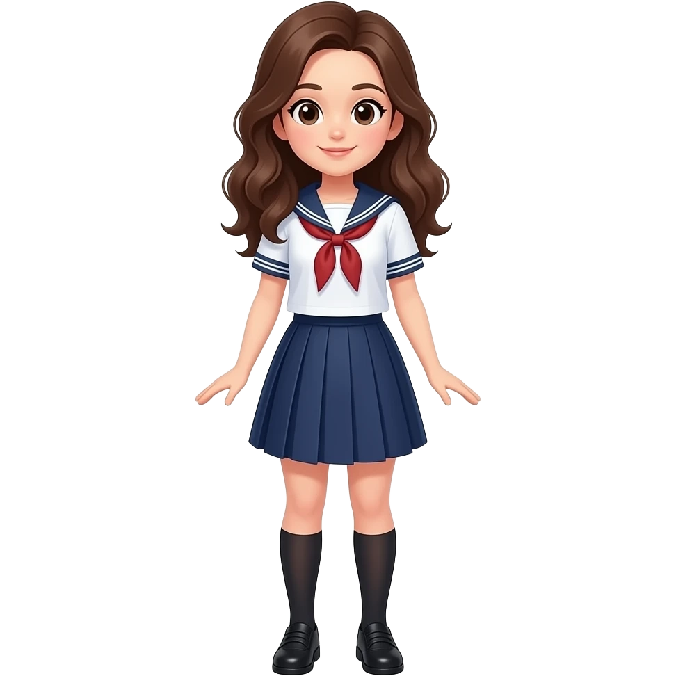 Brown haired woman in school uniform full body emoji