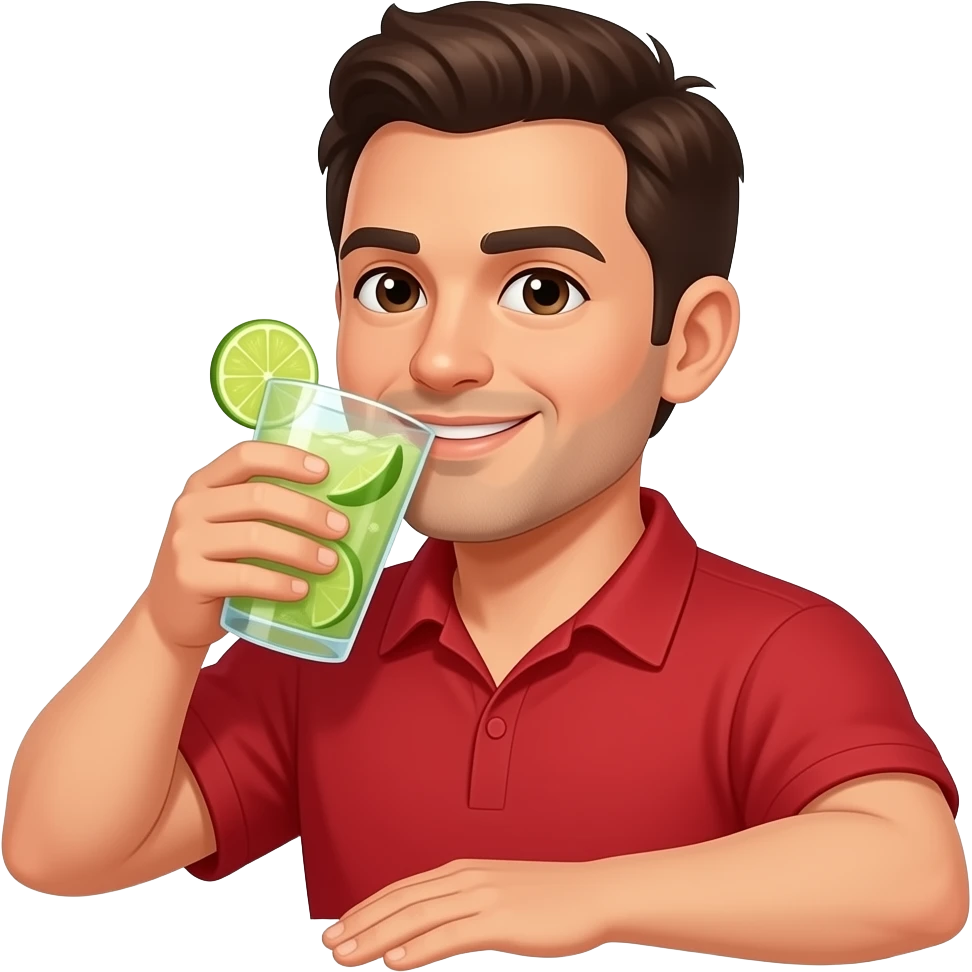 Man drinking margaritas with red shirt emoji