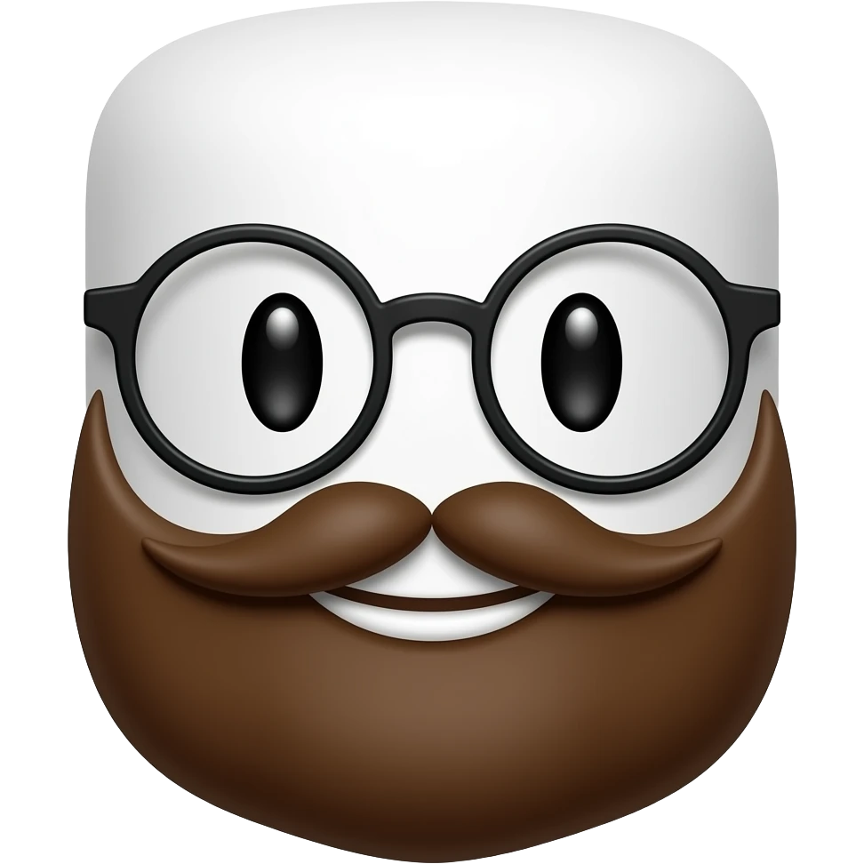 happy marshamallow with a brown beard and glasses emoji